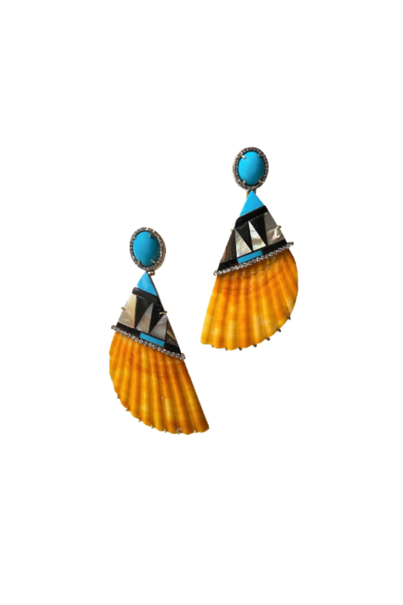 Silvia Furmanovich Diamond and Turquoise Shell Earrings - Vermillion