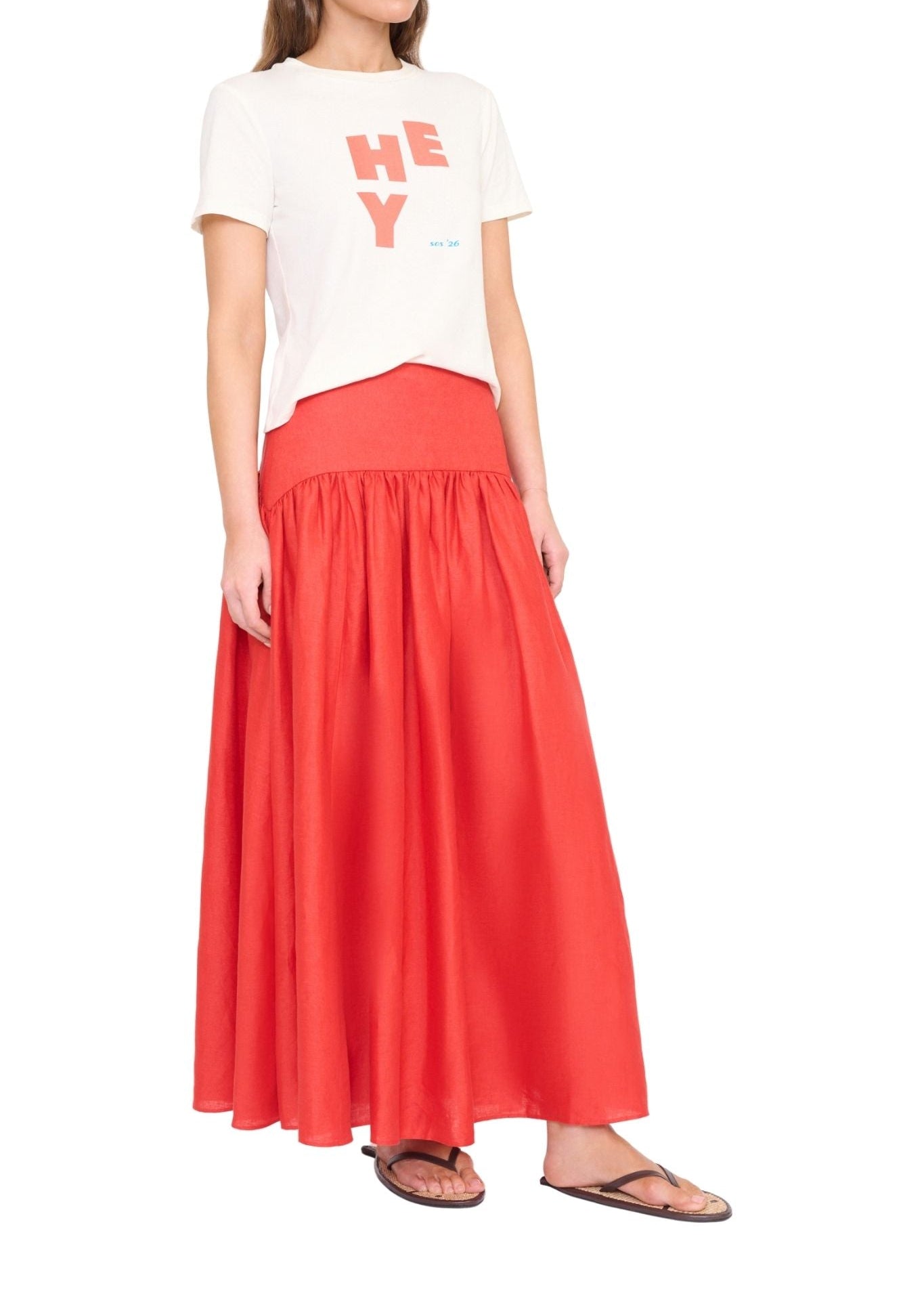Staud Procida Linen Skirt - Vermillion