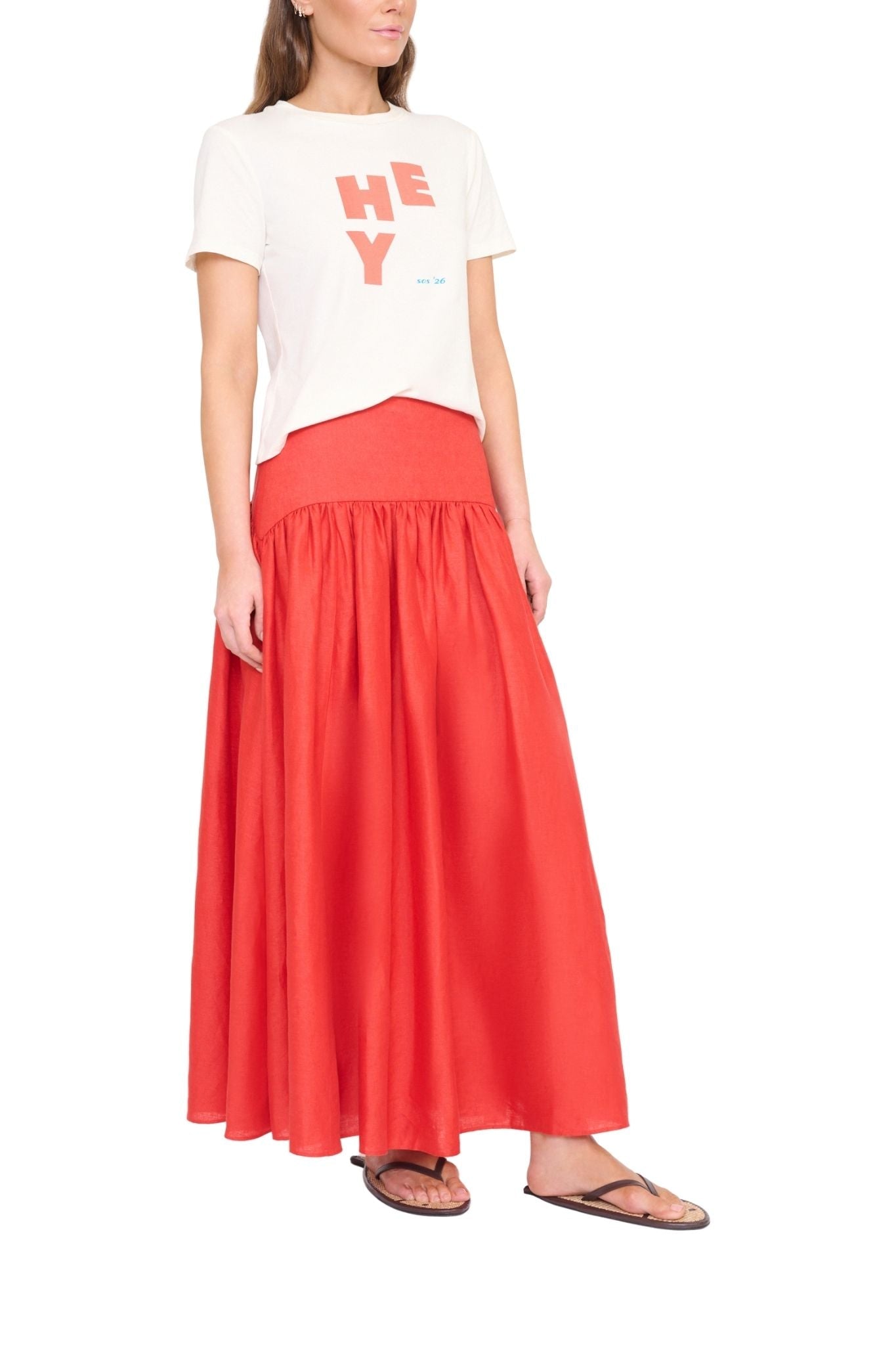 Staud Procida Linen Skirt - Vermillion