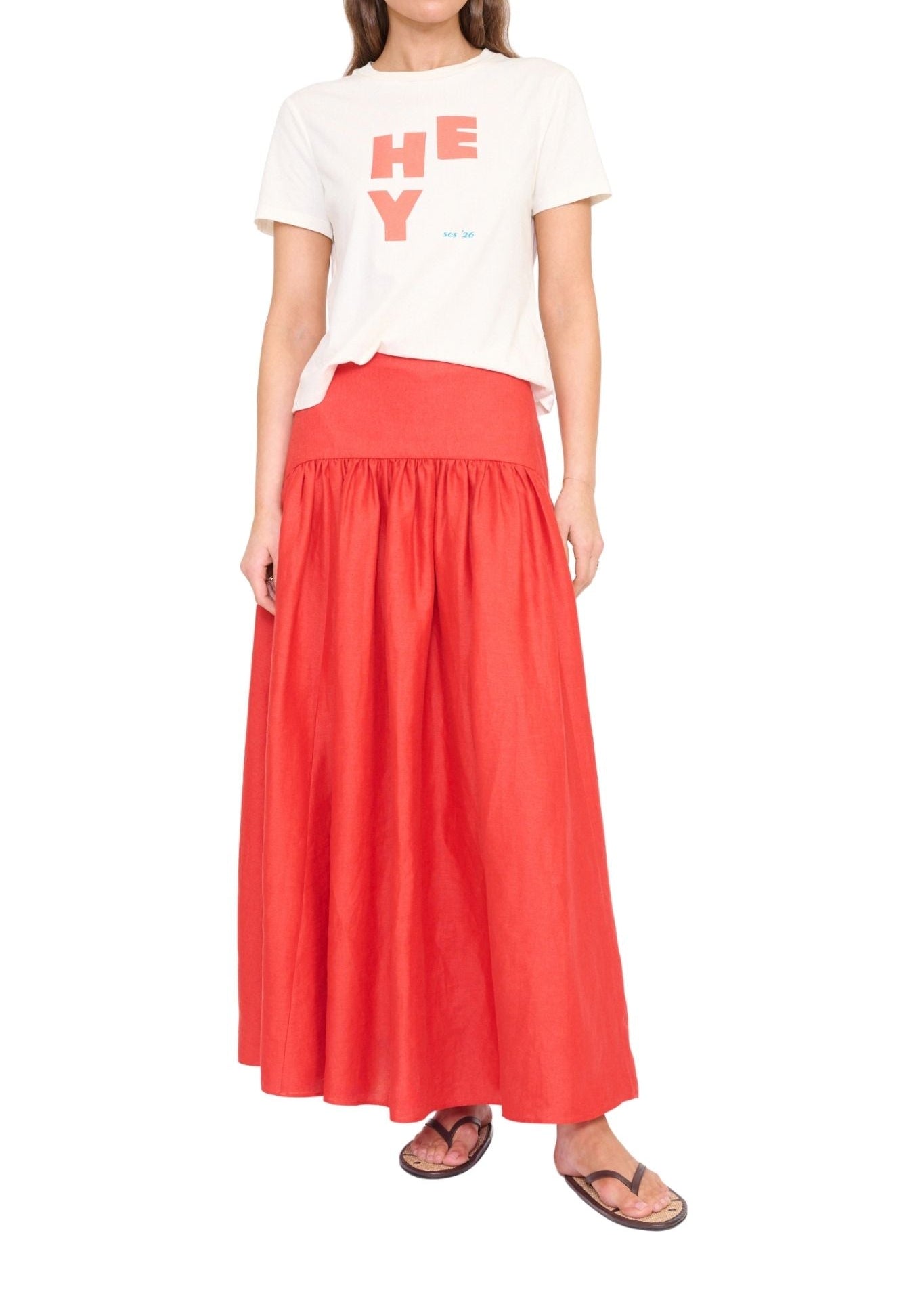 Staud Procida Linen Skirt - Vermillion