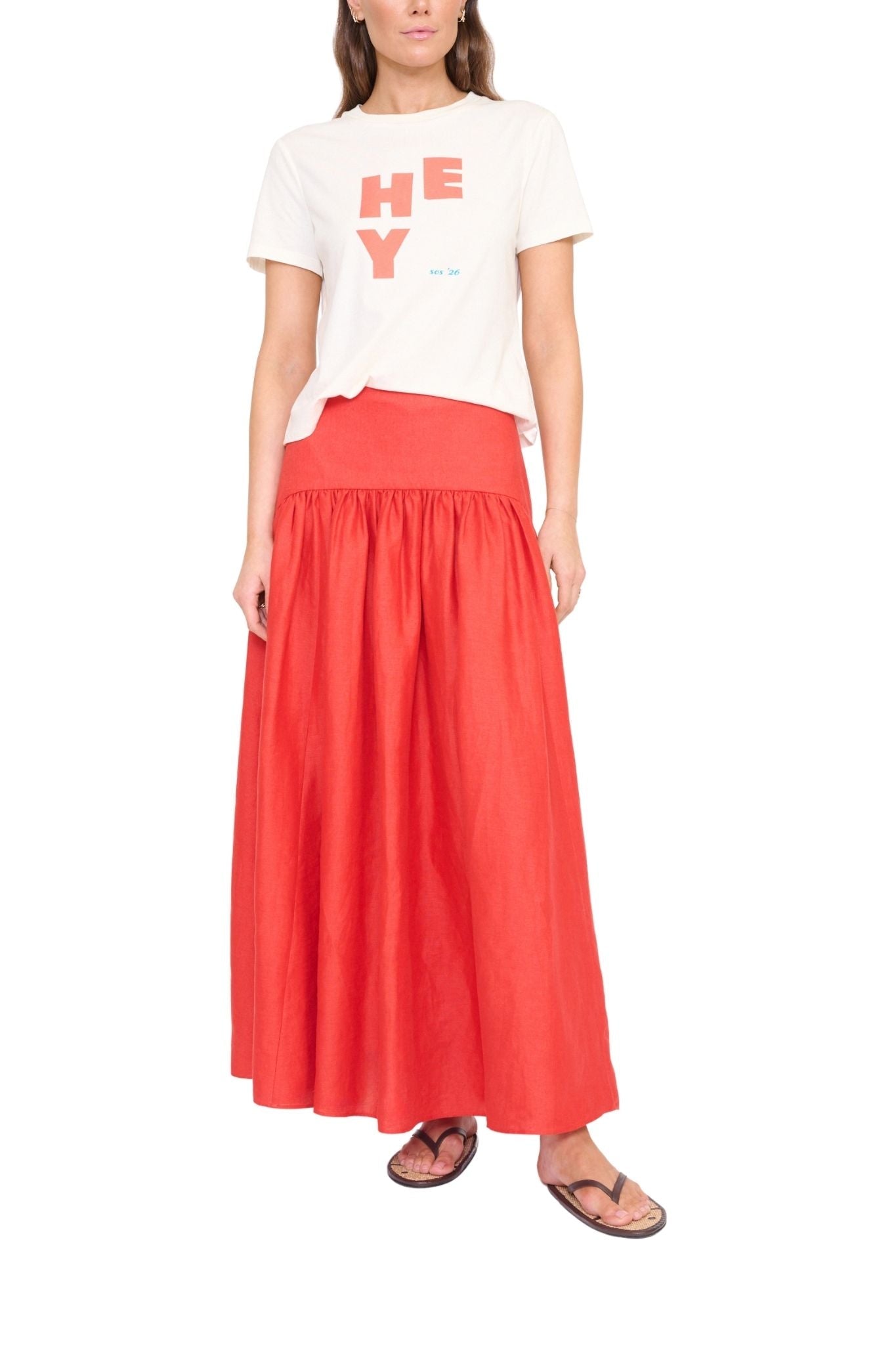 Staud Procida Linen Skirt - Vermillion