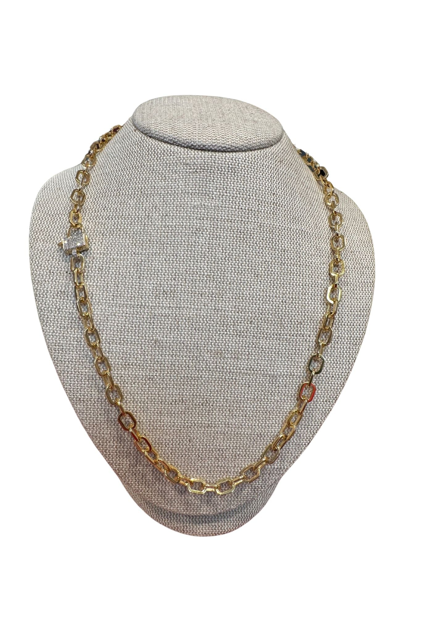 The Woods 22" Brass Link Chain with Lock Clasp - Vermillion