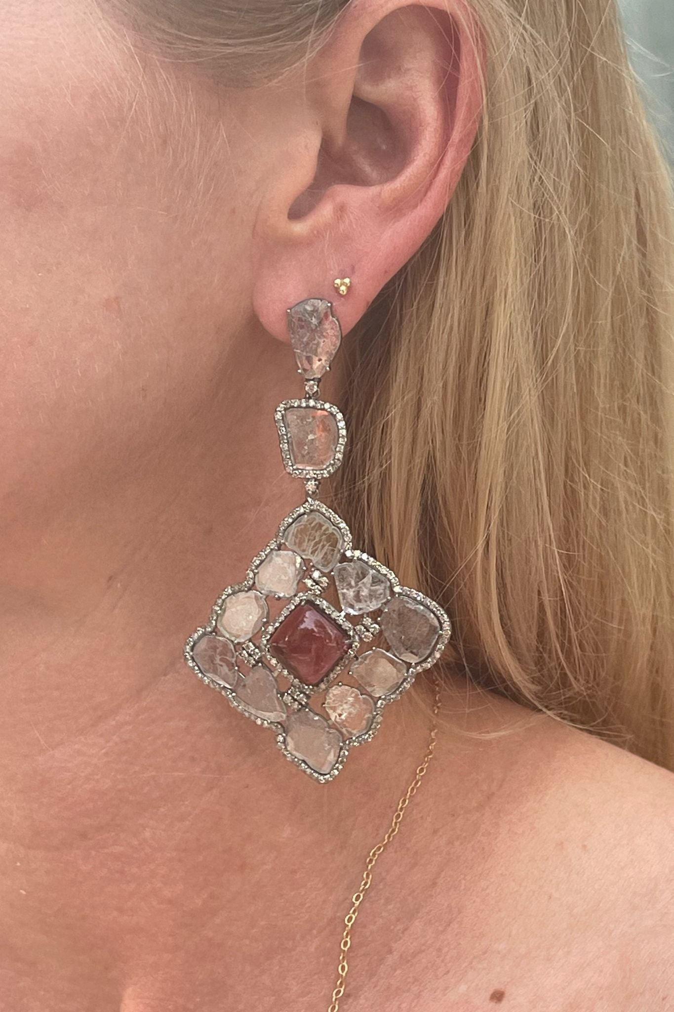 The Woods Diamond Slice Tourmaline Square earrings (trunk show) - Vermillion