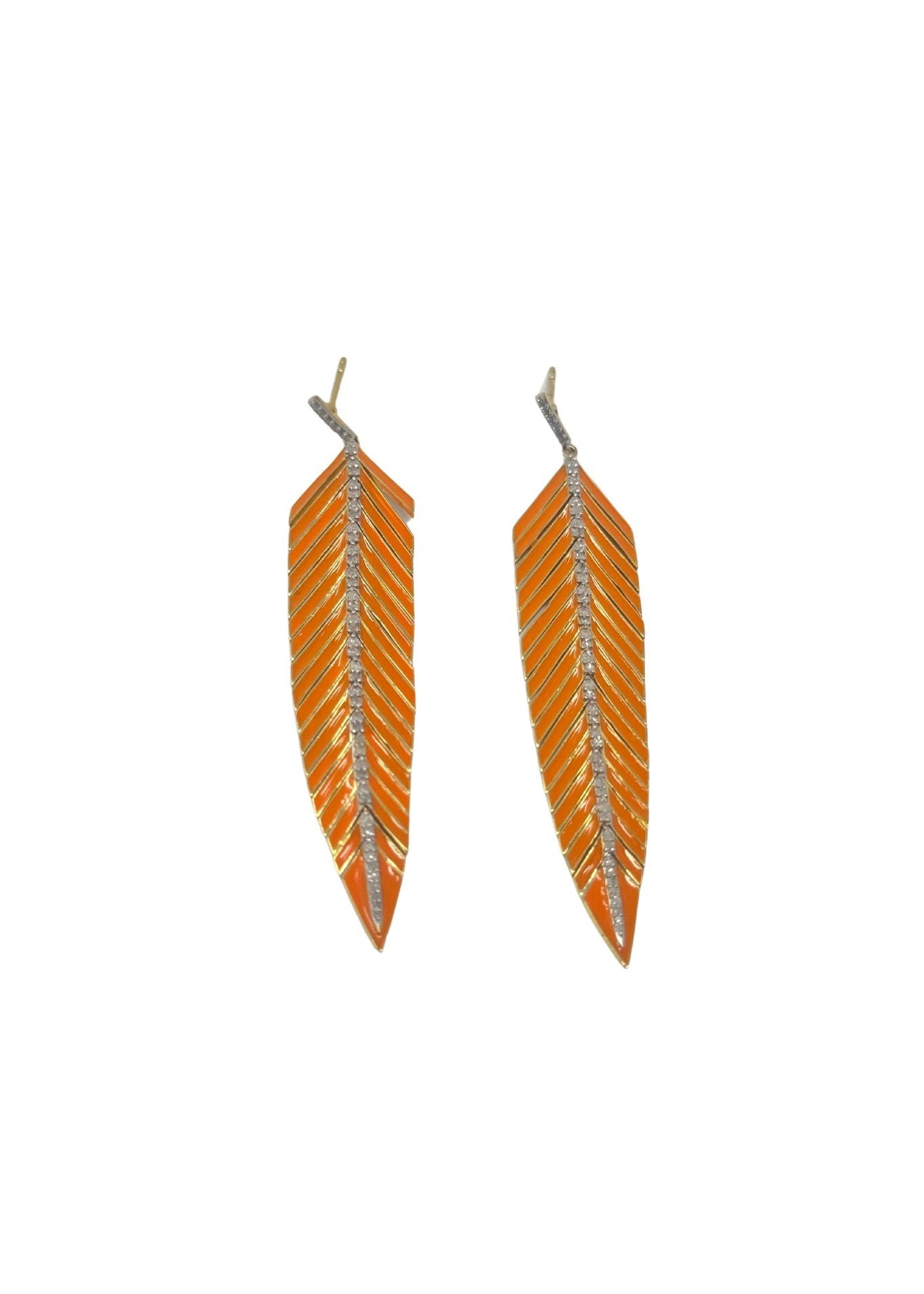 The Woods Enamel Feather Earrings V1081 - Vermillion