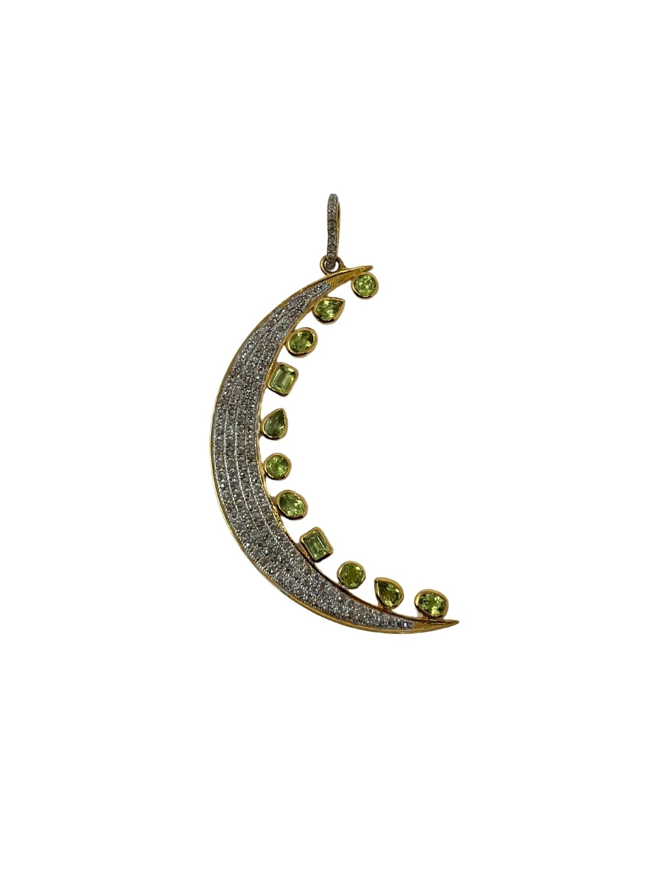 The Woods Large Pave and Peridot Moon Pendant - Vermillion