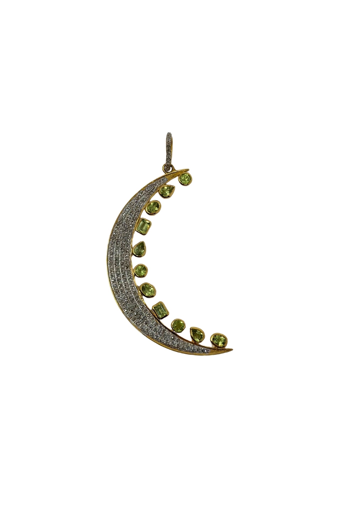 The Woods Large Pave and Peridot Moon Pendant - Vermillion