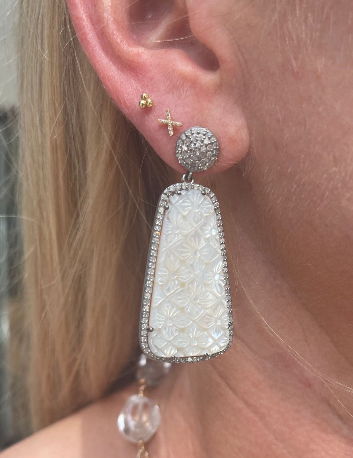 The Woods mother of pearl drop earrings (trunk show) - Vermillion