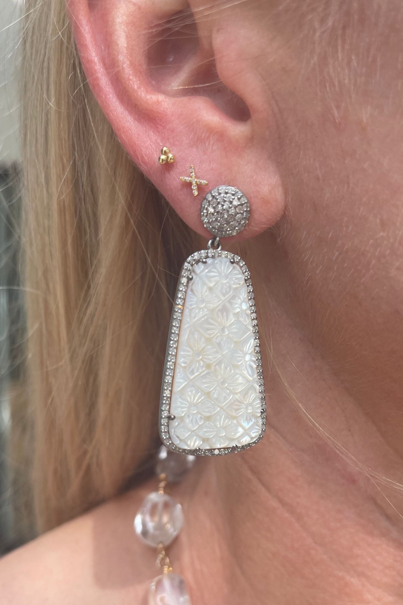 The Woods mother of pearl drop earrings (trunk show) - Vermillion