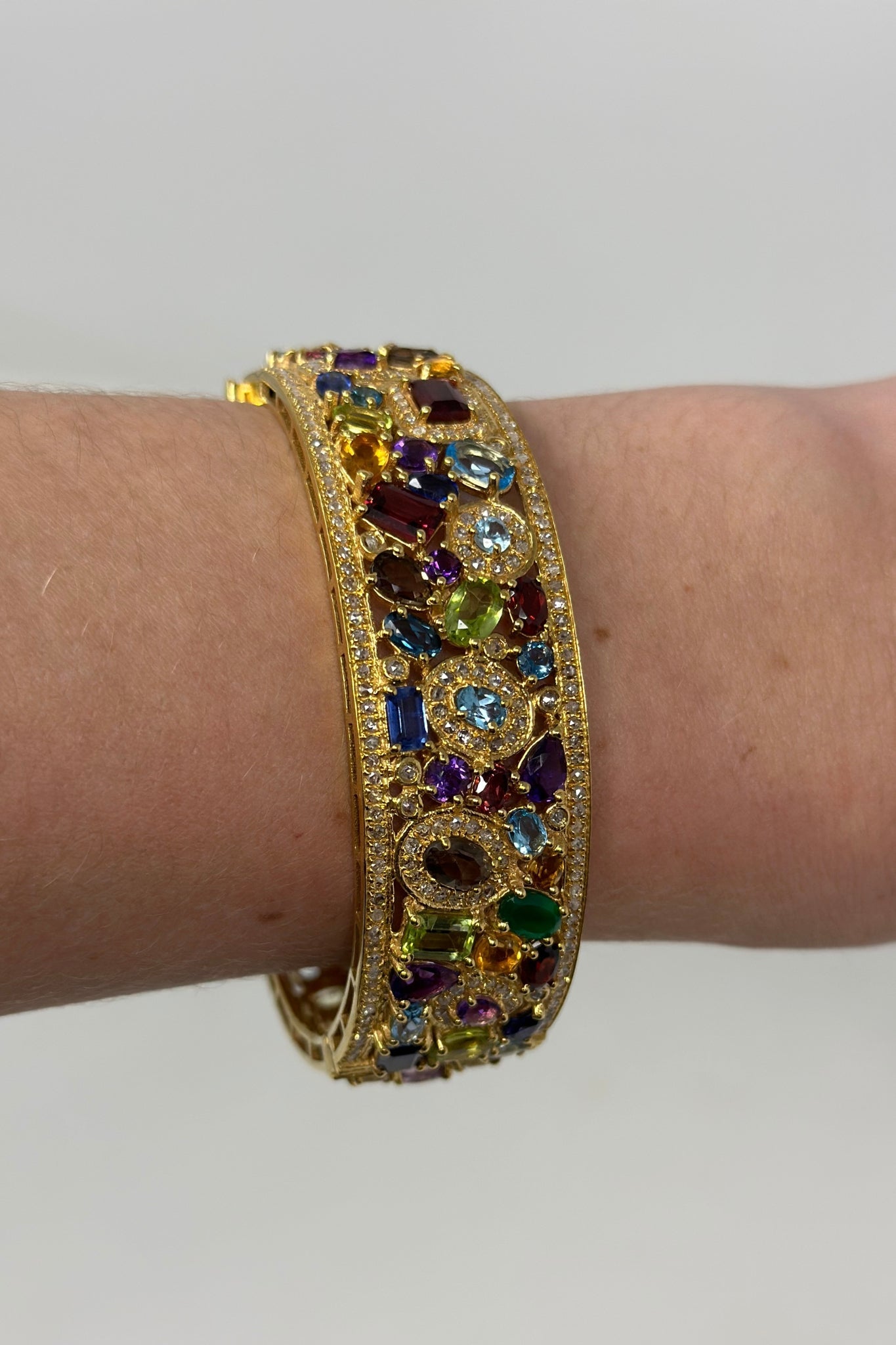 The Woods Multi Gemstone Brass Bangle - Vermillion