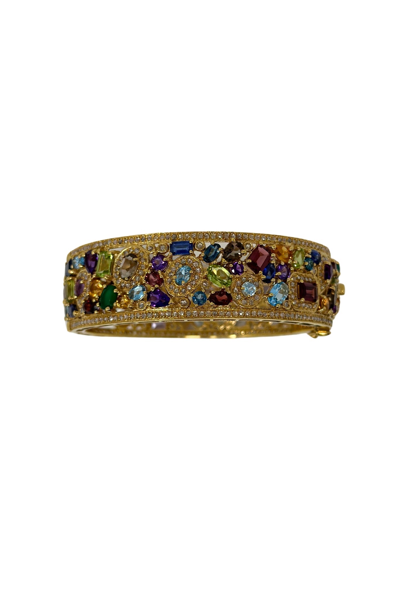 The Woods Multi Gemstone Brass Bangle - Vermillion