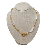 The Woods Pearl and Brass Link Necklace (trunk show) - Vermillion