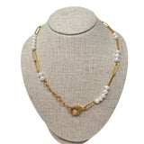 The Woods Pearl and Brass Link Necklace (trunk show) - Vermillion