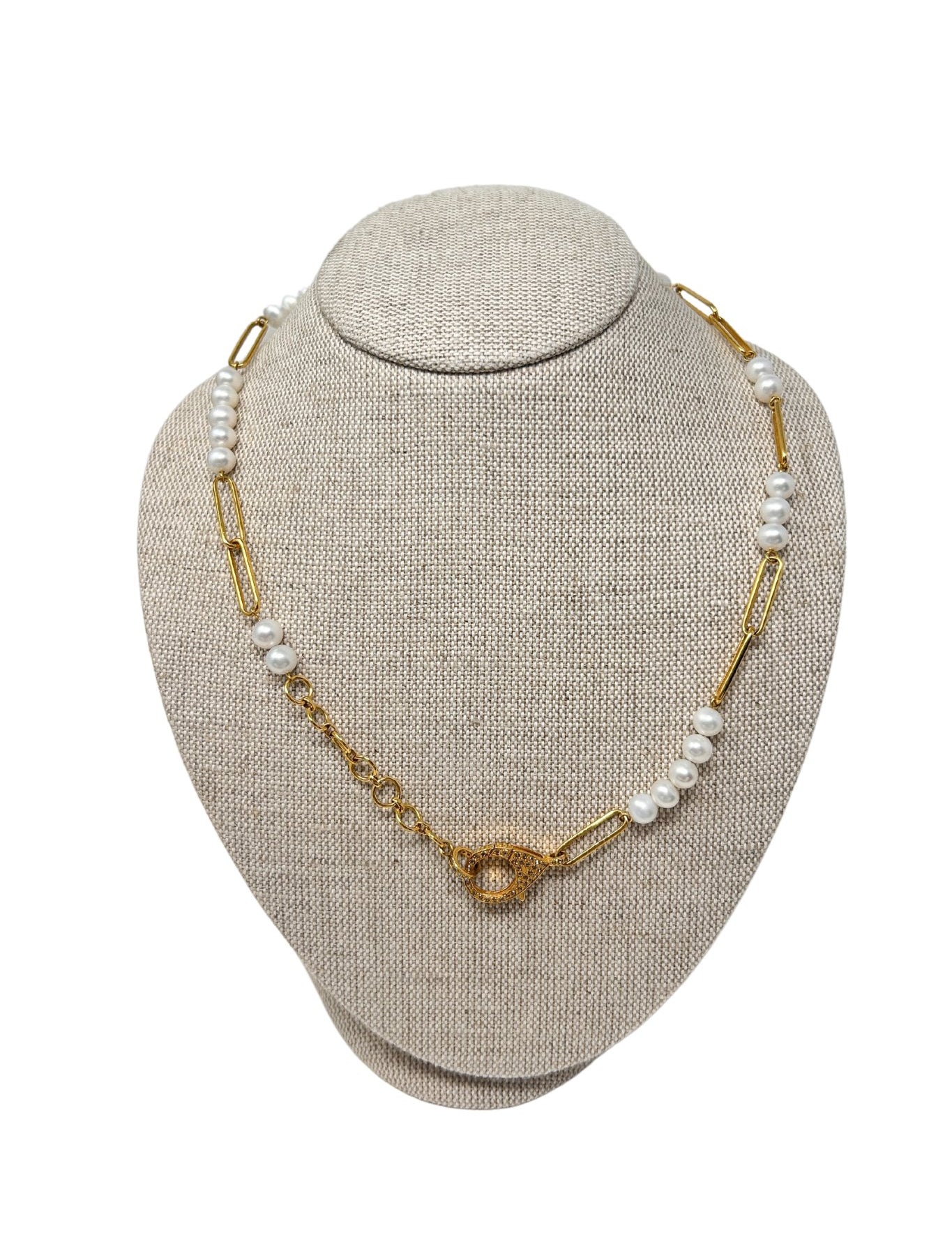 The Woods Pearl and Brass Link Necklace (trunk show) - Vermillion