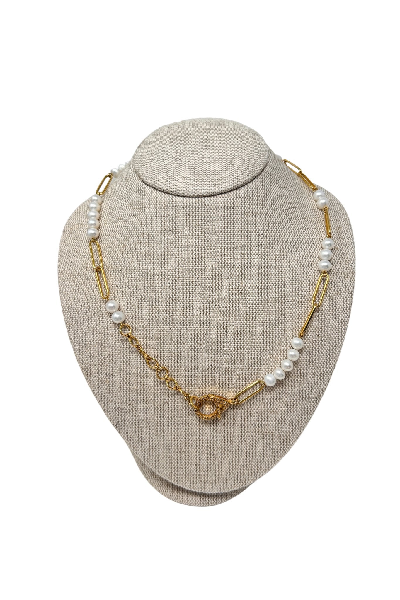 The Woods Pearl and Brass Link Necklace (trunk show) - Vermillion