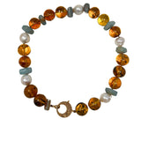 The Woods Short Amber, Pearl and Amazonite Necklace (trunk show) - Vermillion