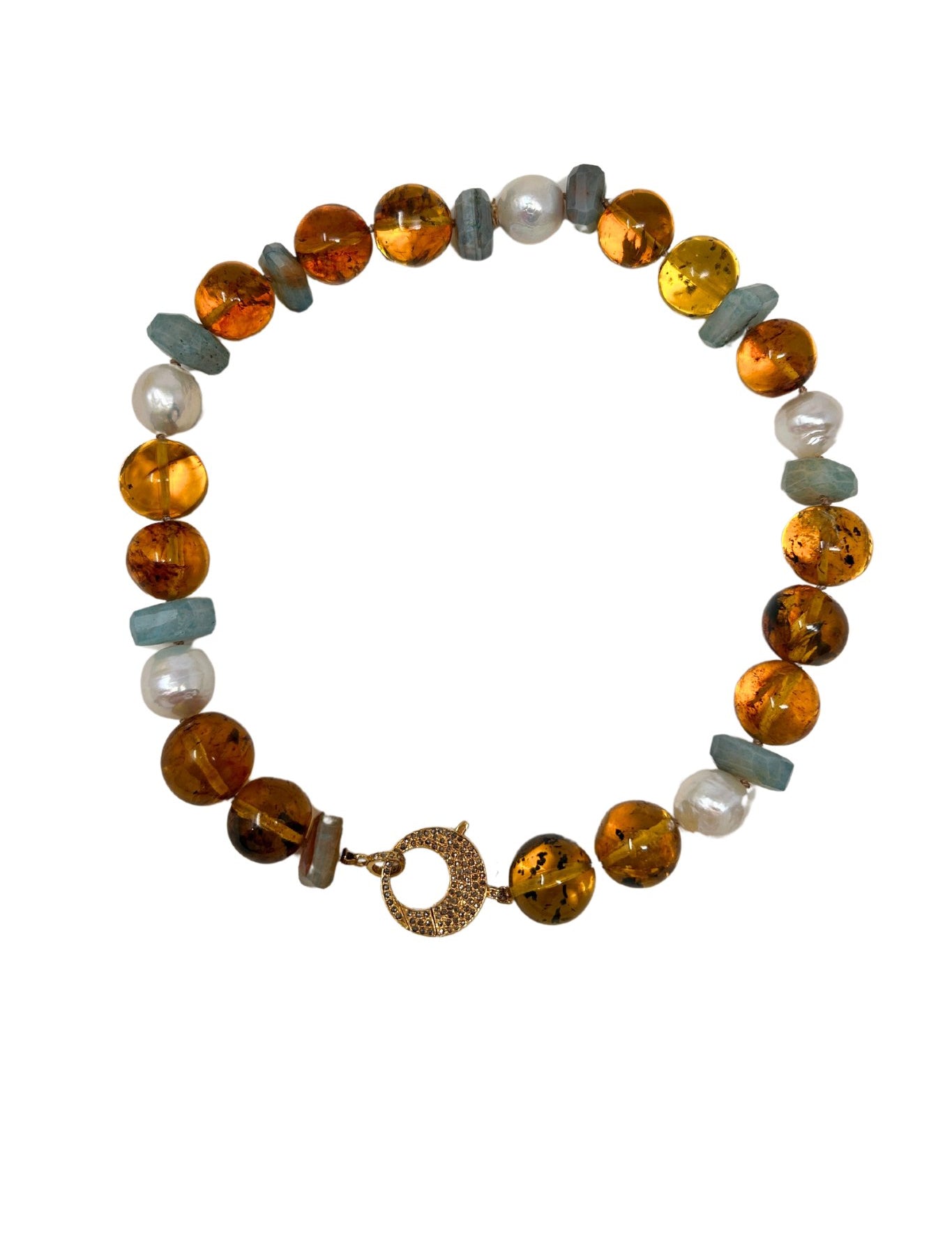 The Woods Short Amber, Pearl and Amazonite Necklace (trunk show) - Vermillion