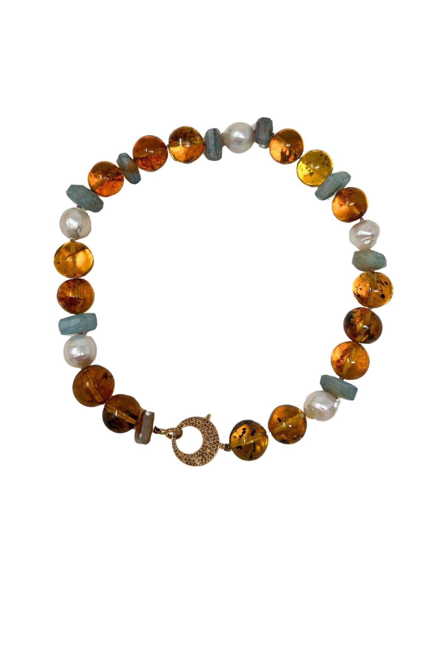 The Woods Short Amber, Pearl and Amazonite Necklace (trunk show) - Vermillion