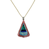 The Woods TS Necklace with Natural Inlaid Rhodochrosite with Malachite, Lapis, Opal, and Turquoise Pendant - Vermillion