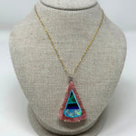 The Woods TS Necklace with Natural Inlaid Rhodochrosite with Malachite, Lapis, Opal, and Turquoise Pendant - Vermillion