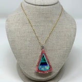 The Woods TS Necklace with Natural Inlaid Rhodochrosite with Malachite, Lapis, Opal, and Turquoise Pendant - Vermillion