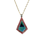 The Woods TS Necklace with Natural Inlaid Rhodochrosite with Malachite, Opal and Turquoise Pendant - Vermillion