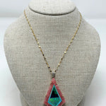 The Woods TS Necklace with Natural Inlaid Rhodochrosite with Malachite, Opal and Turquoise Pendant - Vermillion