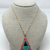 The Woods TS Necklace with Natural Inlaid Rhodochrosite with Malachite, Opal and Turquoise Pendant - Vermillion