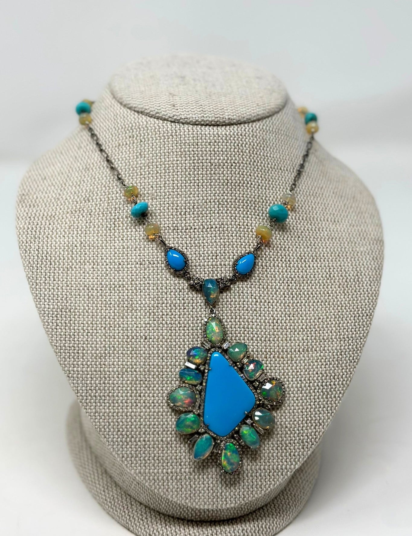 The Woods Turquoise and Opal Pendnat Necklace - Vermillion