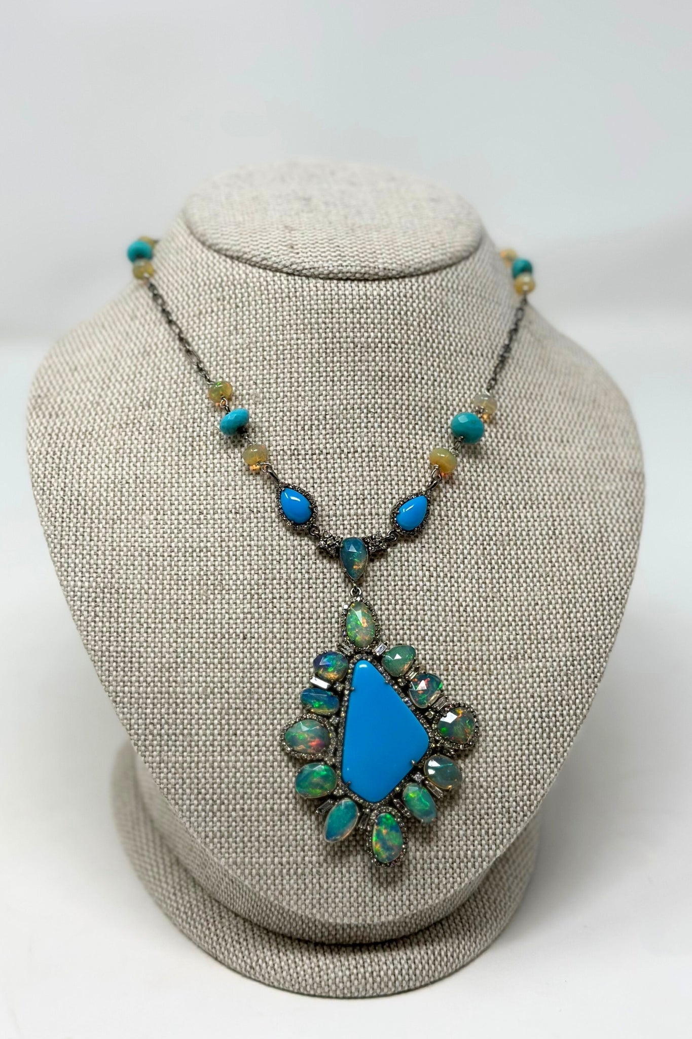 The Woods Turquoise and Opal Pendnat Necklace - Vermillion