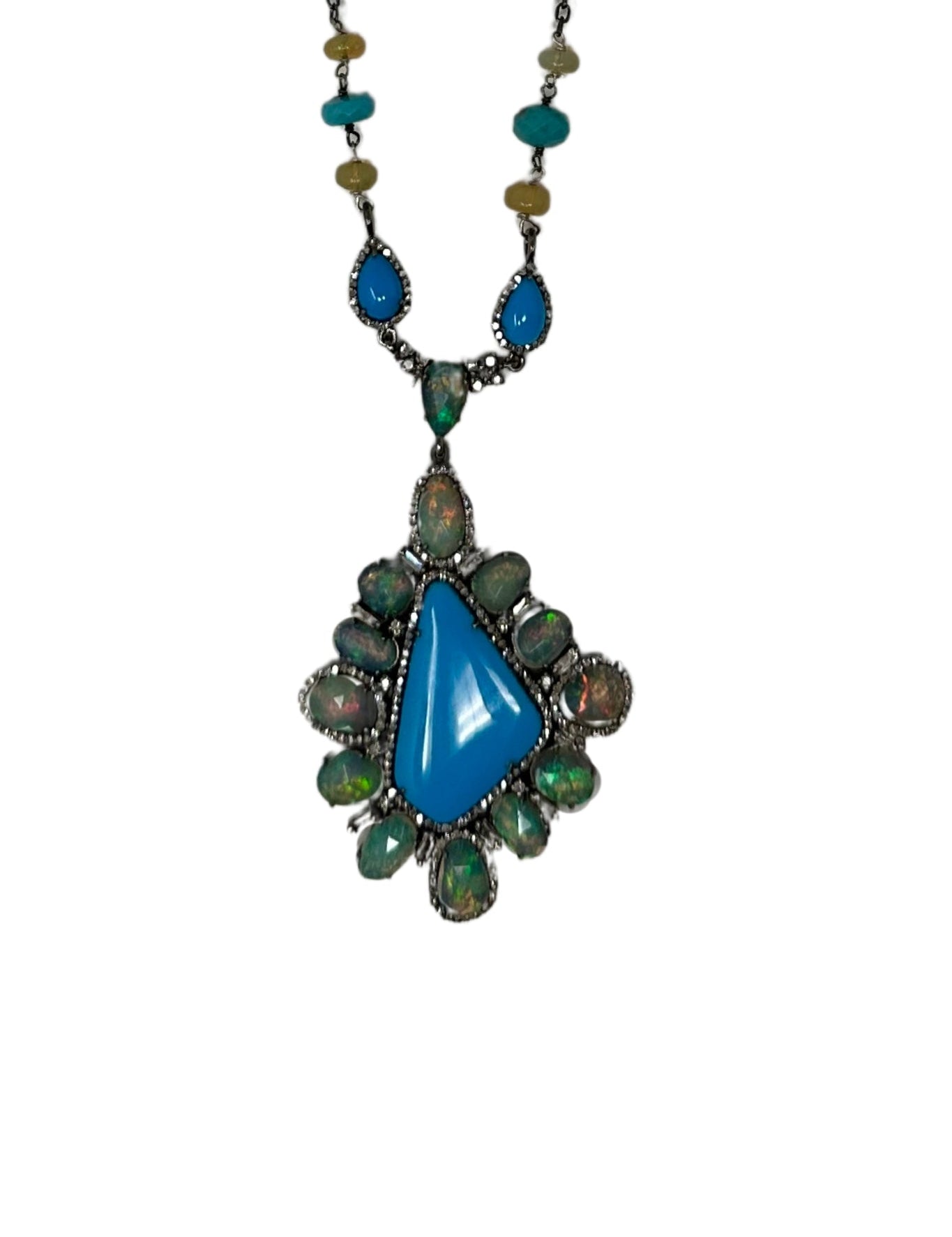 The Woods Turquoise and Opal Pendnat Necklace - Vermillion