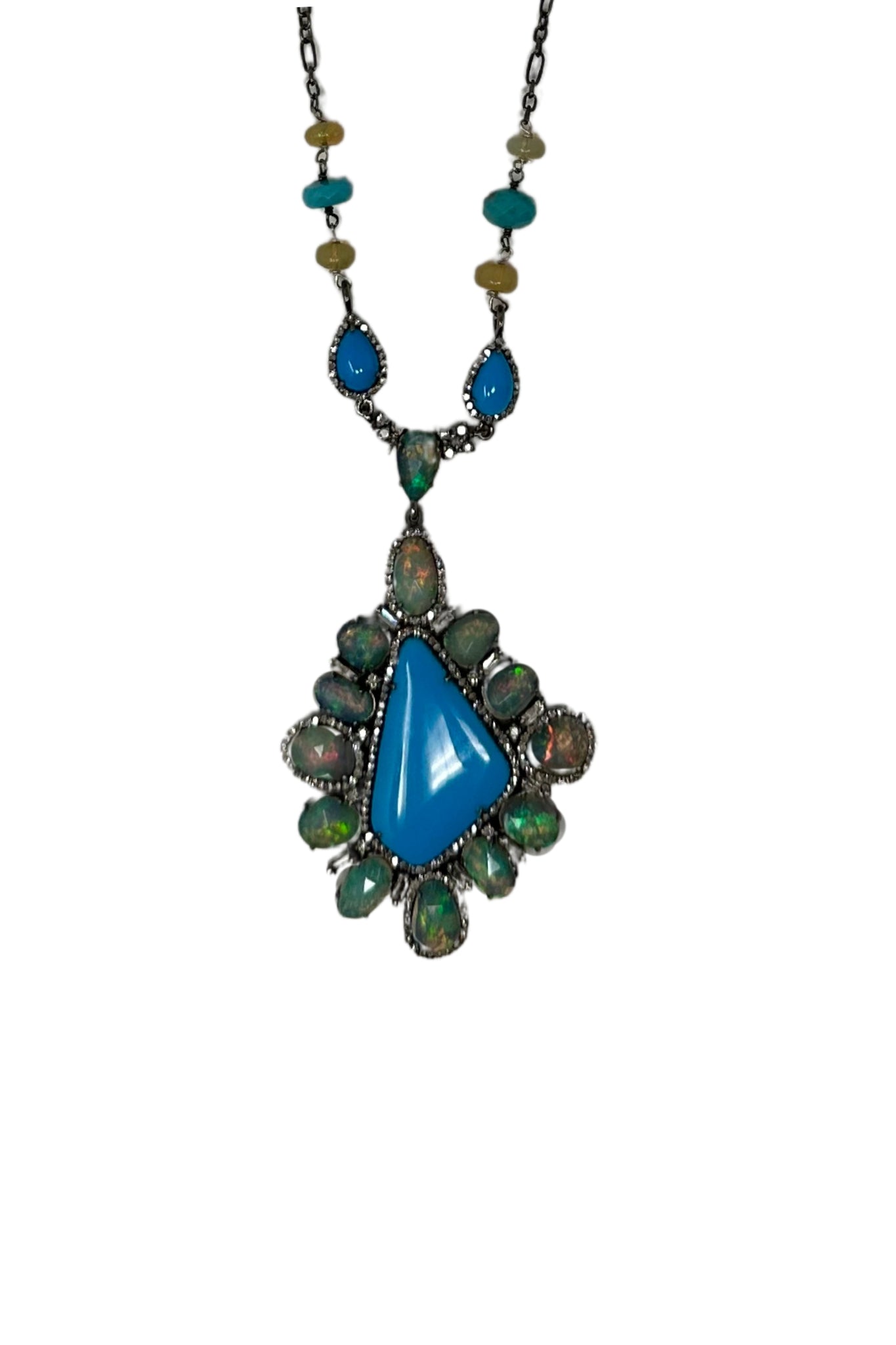 The Woods Turquoise and Opal Pendnat Necklace - Vermillion