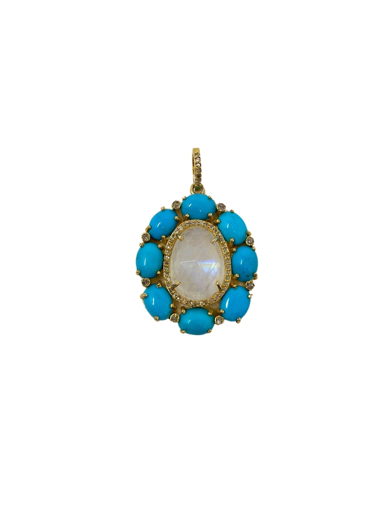 The Woods Turquoise & Moonstone Flower Pendant - Vermillion