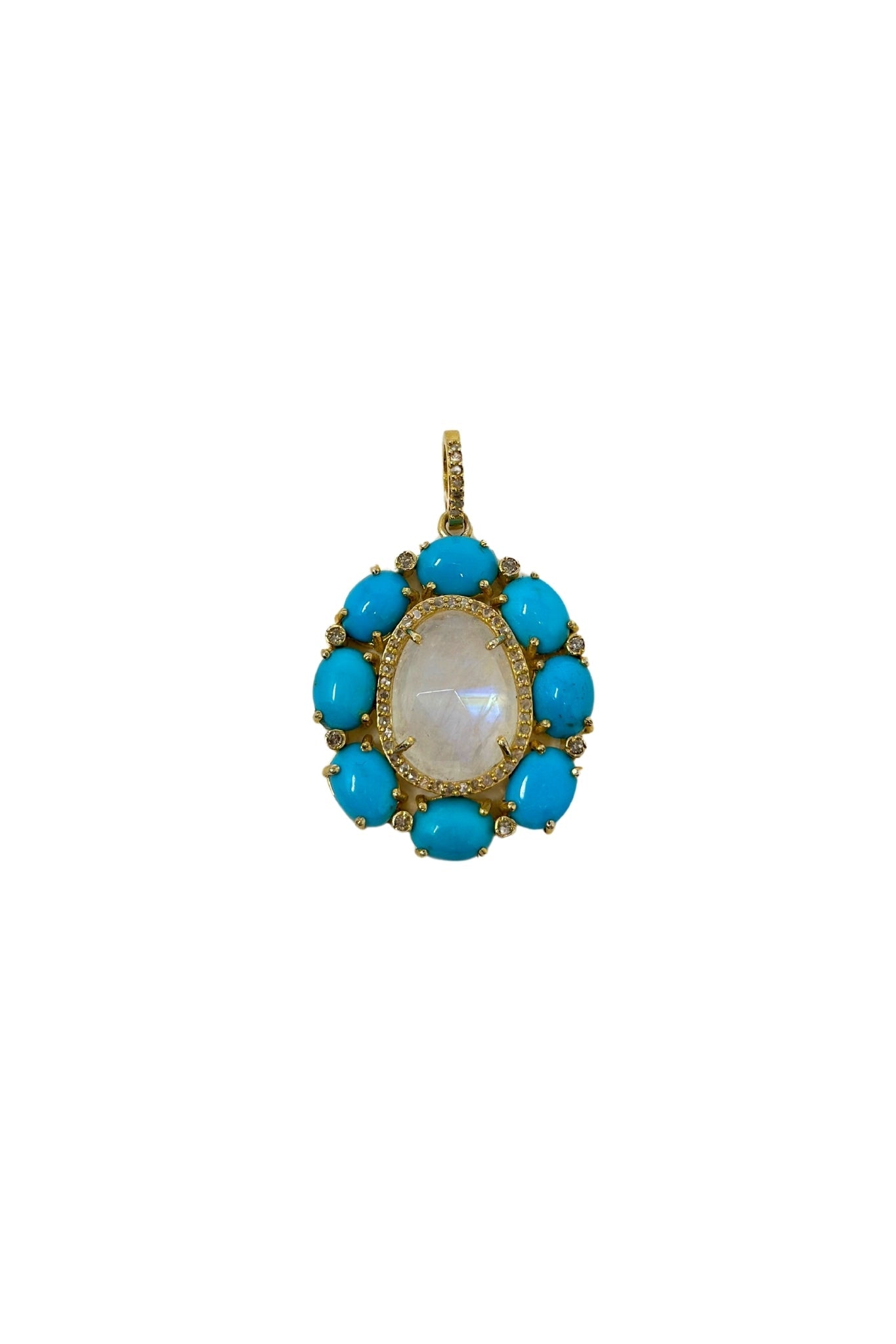 The Woods Turquoise & Moonstone Flower Pendant - Vermillion