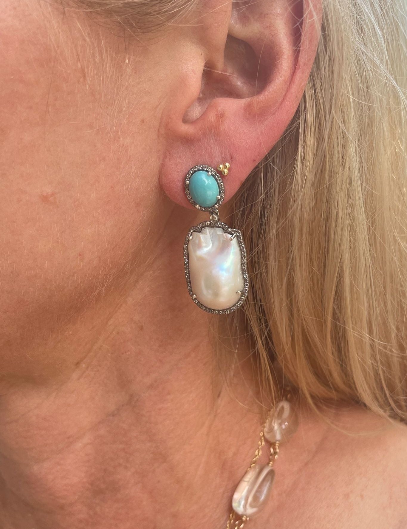 The Woods Turquoise & Pearl drop earrings (trunk show) - Vermillion