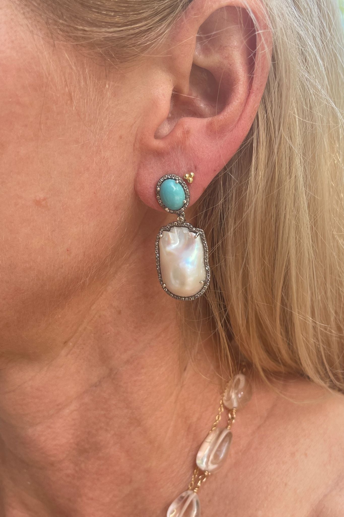 The Woods Turquoise & Pearl drop earrings (trunk show) - Vermillion