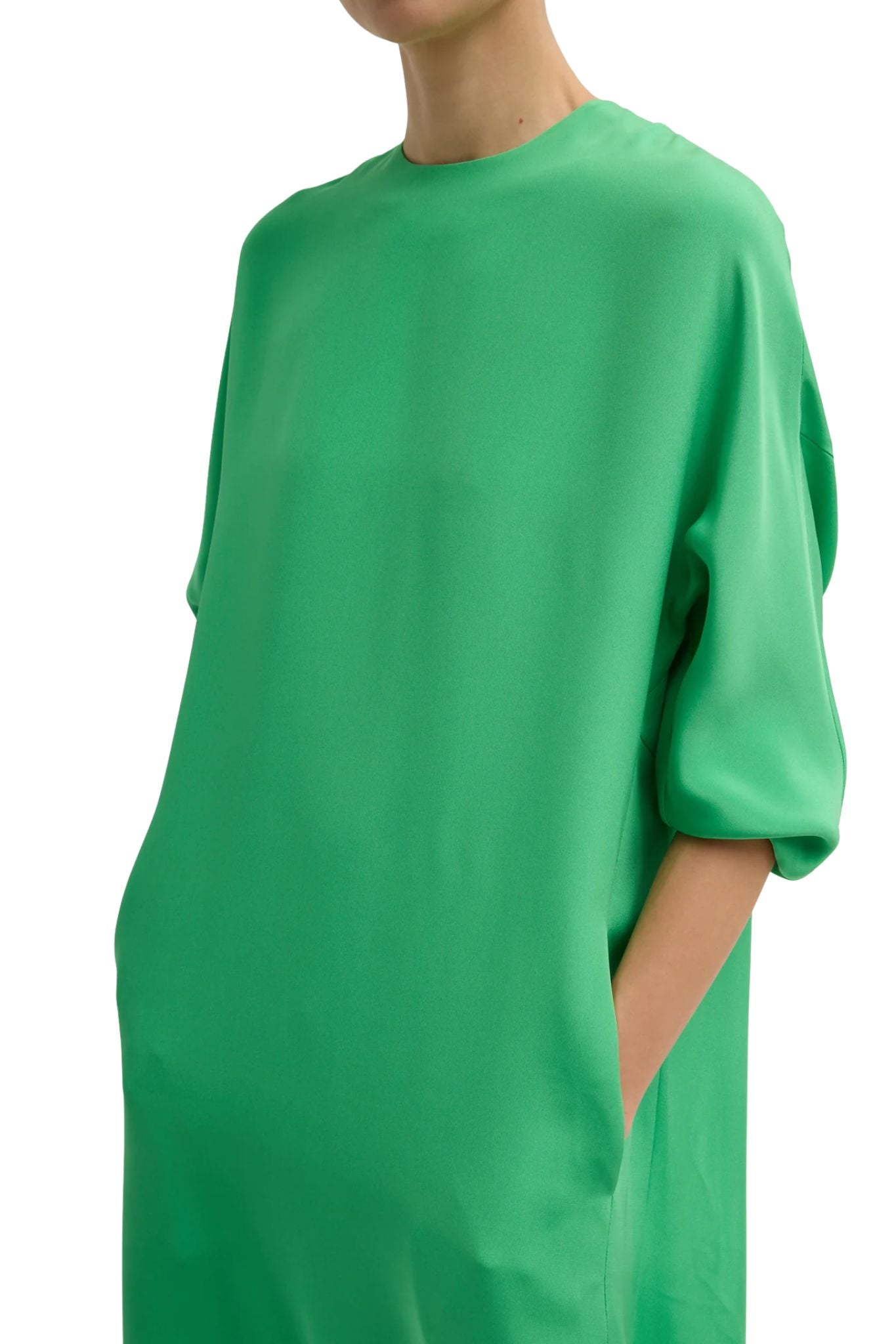 Tibi 4 Ply Silk Long Sleeve Cocoon Dress - Vermillion