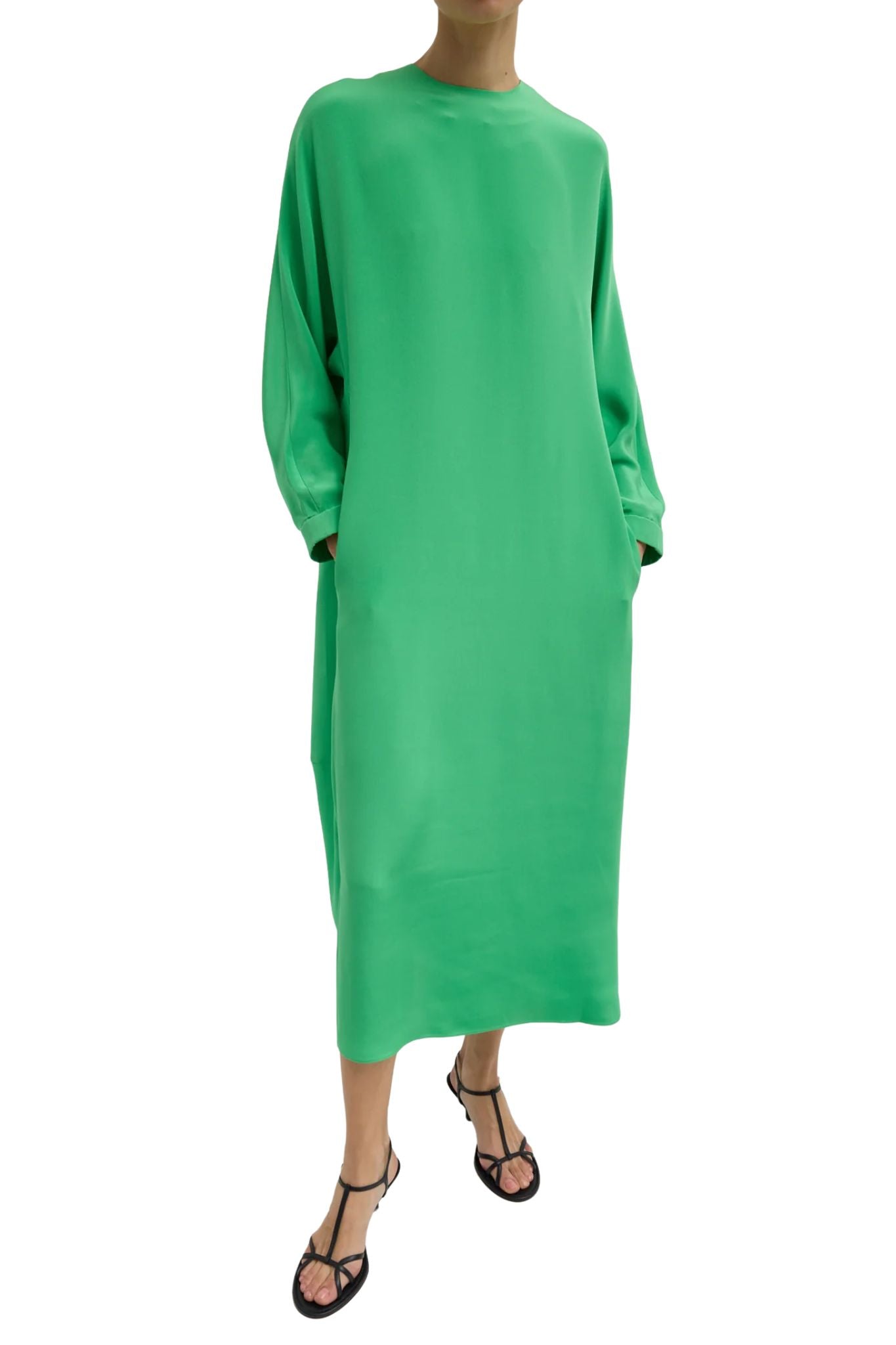 Tibi 4 Ply Silk Long Sleeve Cocoon Dress - Vermillion