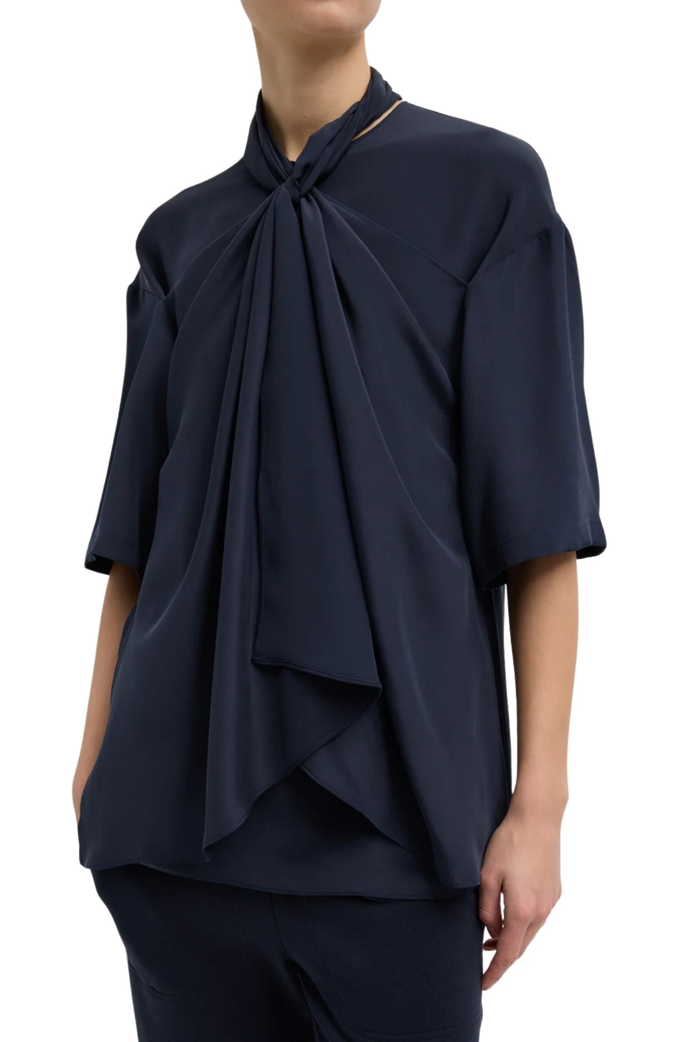 Tibi 4 Ply Silk Tie Front Top - Vermillion