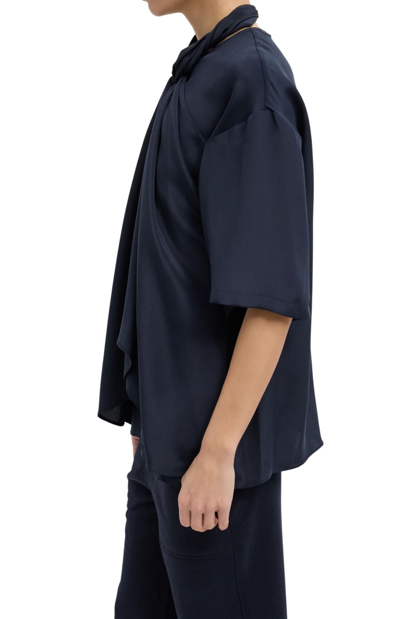 Tibi 4 Ply Silk Tie Front Top - Vermillion