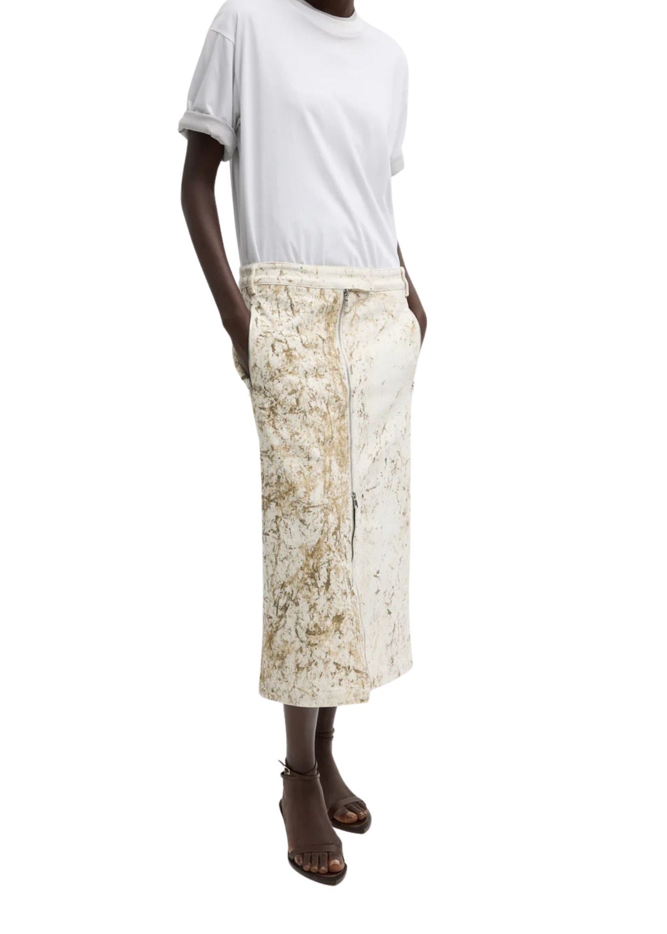 Tibi Calcimin Denim Midi Trouser Zip Skirt - Vermillion