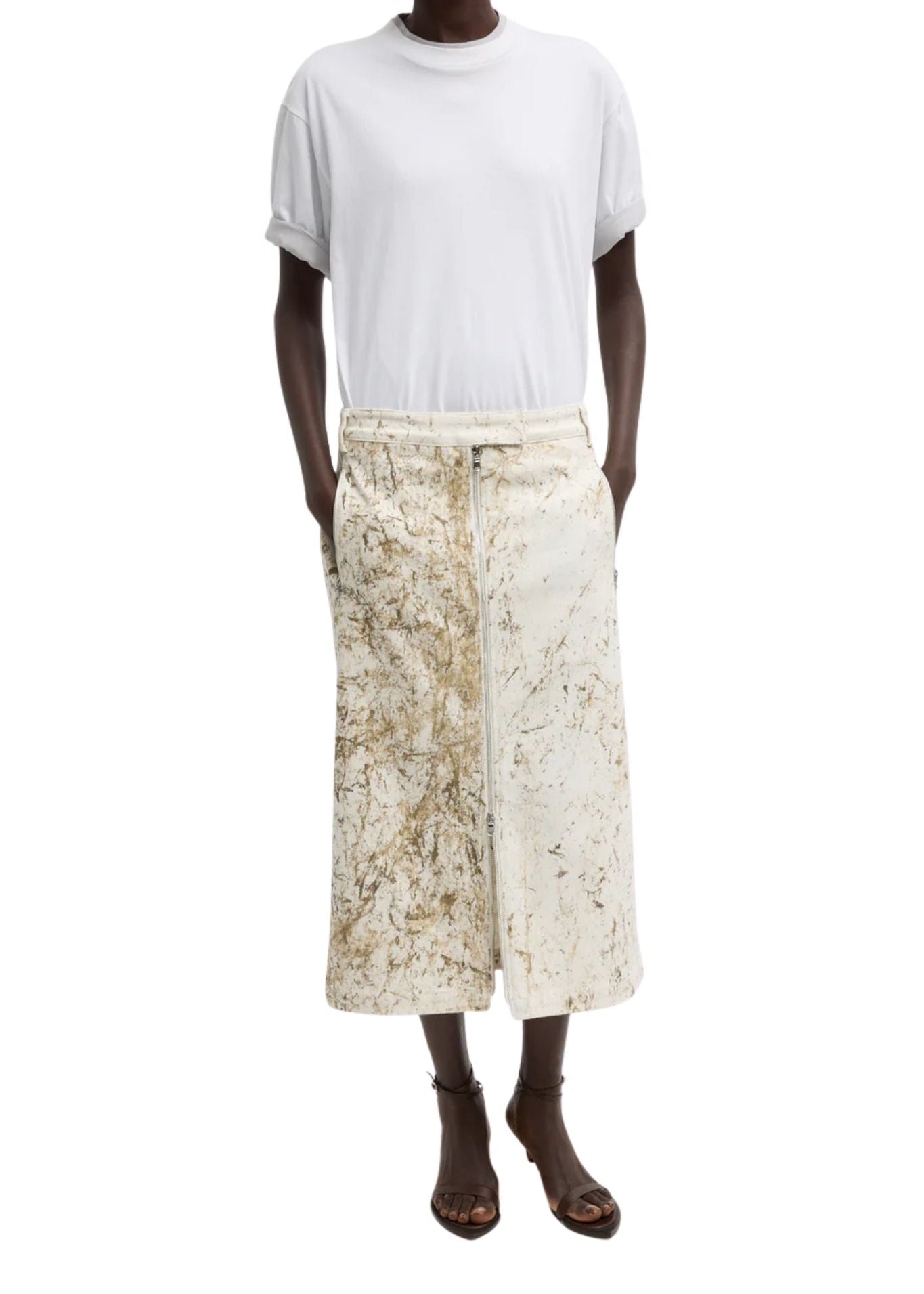 Tibi Calcimin Denim Midi Trouser Zip Skirt - Vermillion