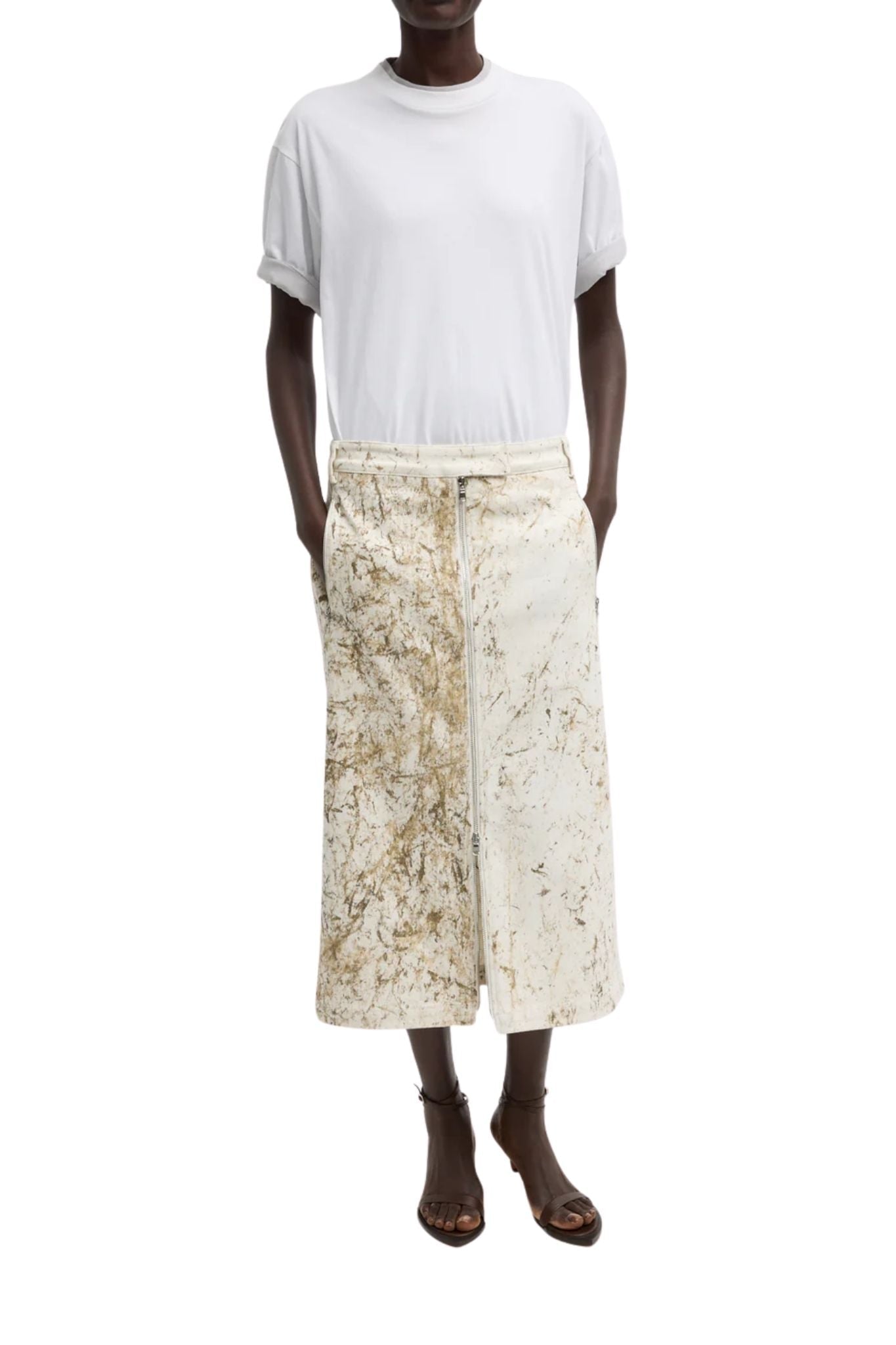 Tibi Calcimin Denim Midi Trouser Zip Skirt - Vermillion