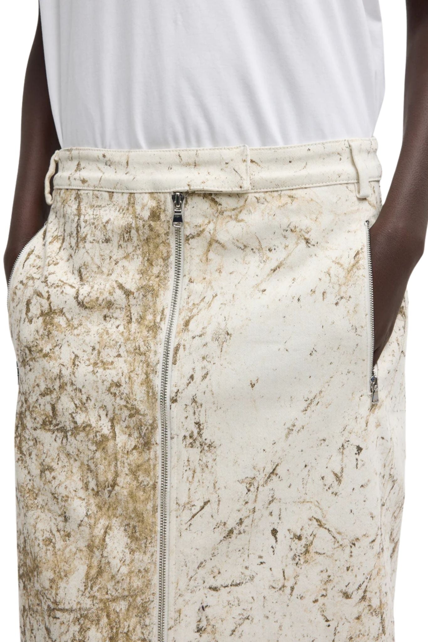 Tibi Calcimin Denim Midi Trouser Zip Skirt - Vermillion