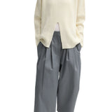 Tibi Cardigan Stitch Split Front Crewneck Easy Pullover - Vermillion