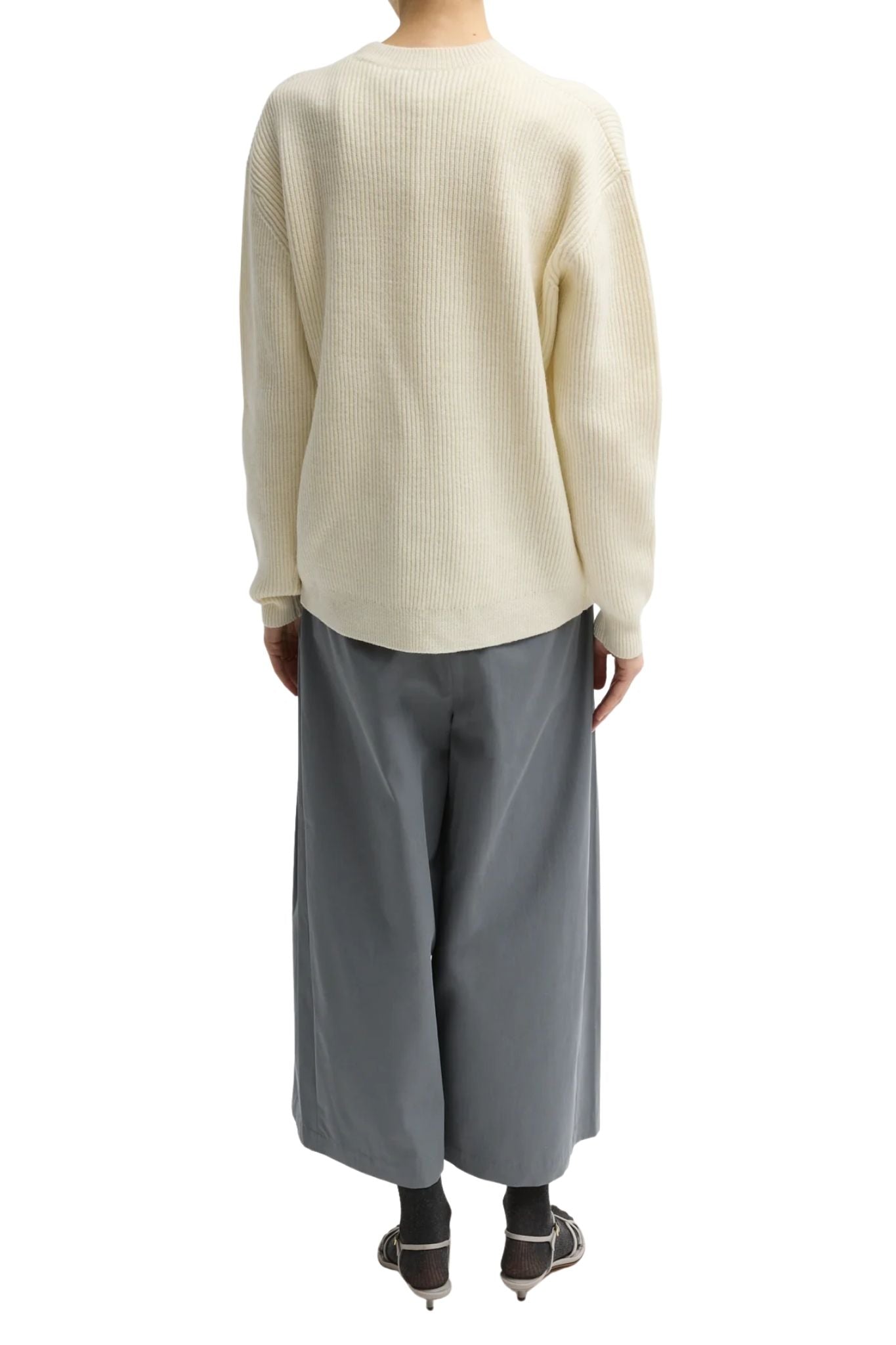 Tibi Cardigan Stitch Split Front Crewneck Easy Pullover - Vermillion