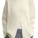 Tibi Cardigan Stitch Split Front Crewneck Easy Pullover - Vermillion