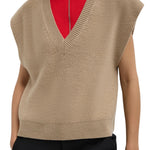 Tibi Cardigan Stitch Sweater Vest with Removable Dickie - Vermillion