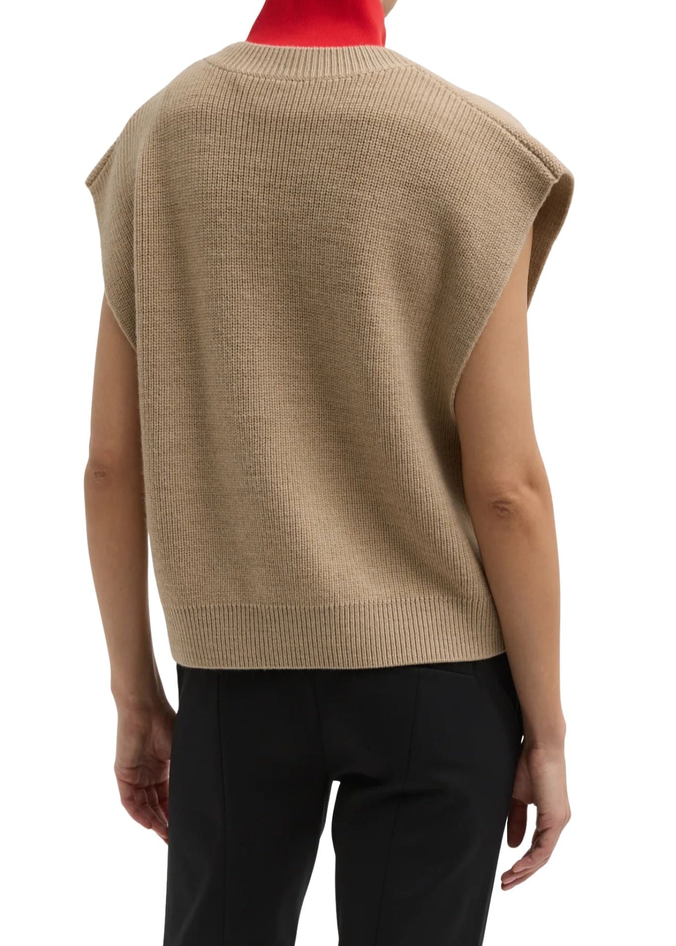Tibi Cardigan Stitch Sweater Vest with Removable Dickie - Vermillion