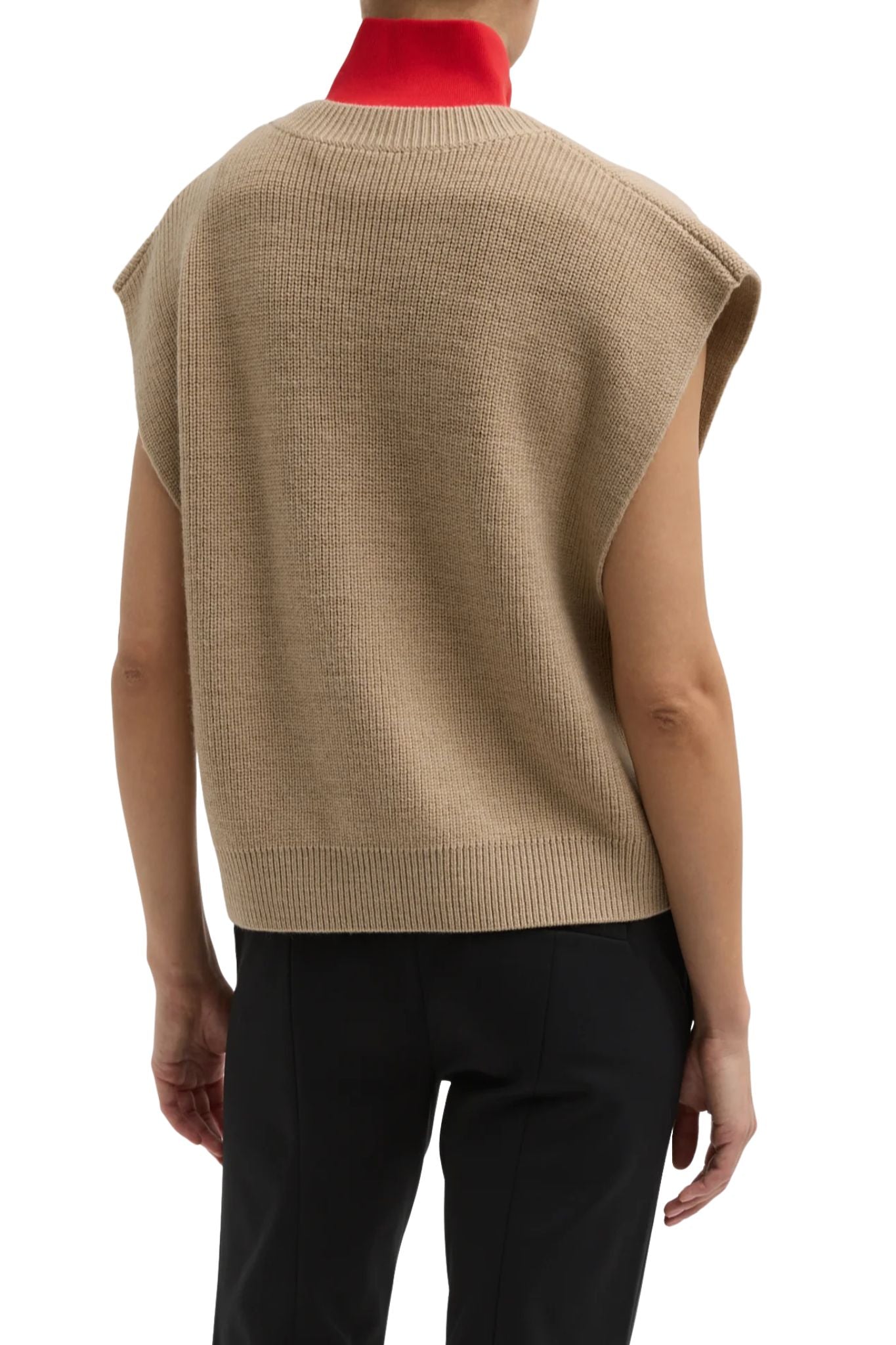 Tibi Cardigan Stitch Sweater Vest with Removable Dickie - Vermillion