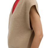 Tibi Cardigan Stitch Sweater Vest with Removable Dickie - Vermillion
